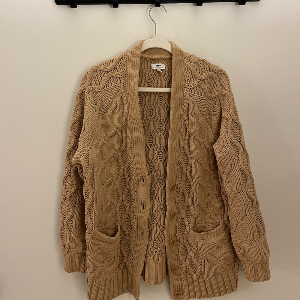 Aerie Tan Cable Knit Cardigan